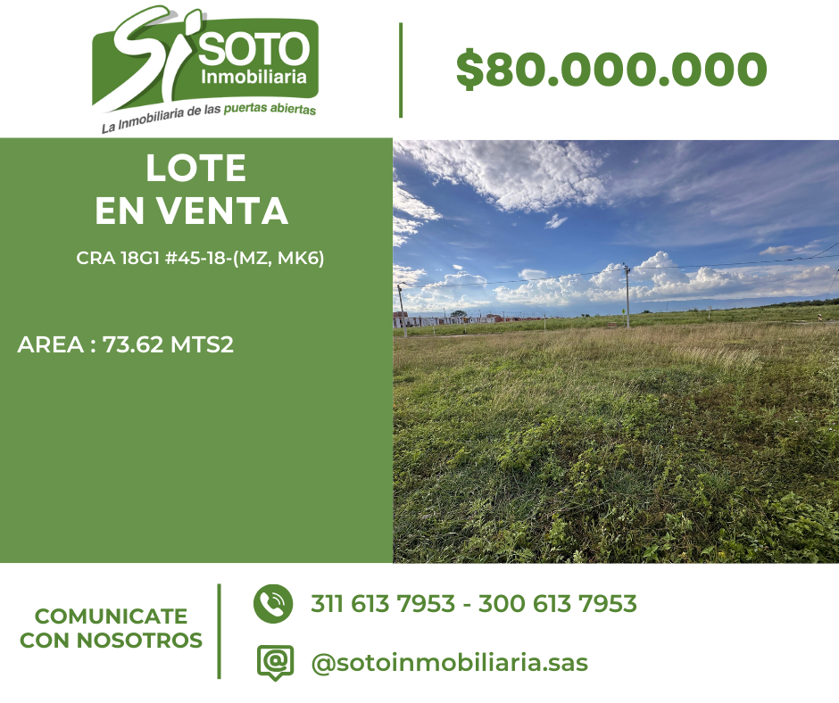 SE VENDE LOTE EN LA CRA 18G1 #45-18  (MANZANA MK 6)-TULUA
