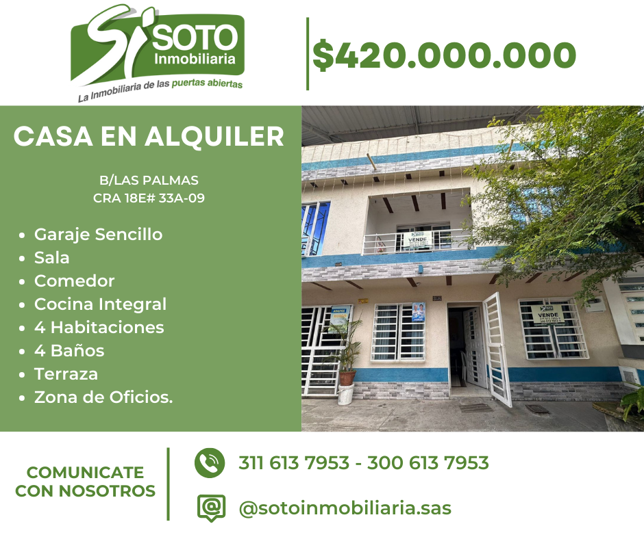 SE VENDE CASA UBICADA EN EL BARRIO LAS PALMAS EN LA CRA 18E# 33A-09